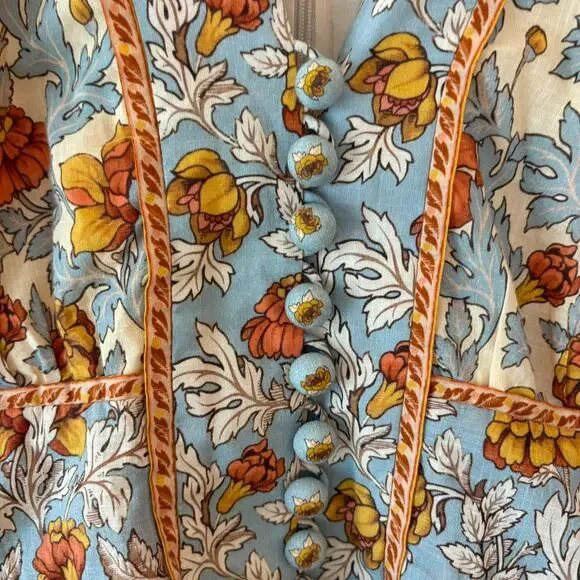 Zimmermann Andie Buttoned Floral Linen Mini Dress Long Sleeve 3 Large - Picture 4 of 16